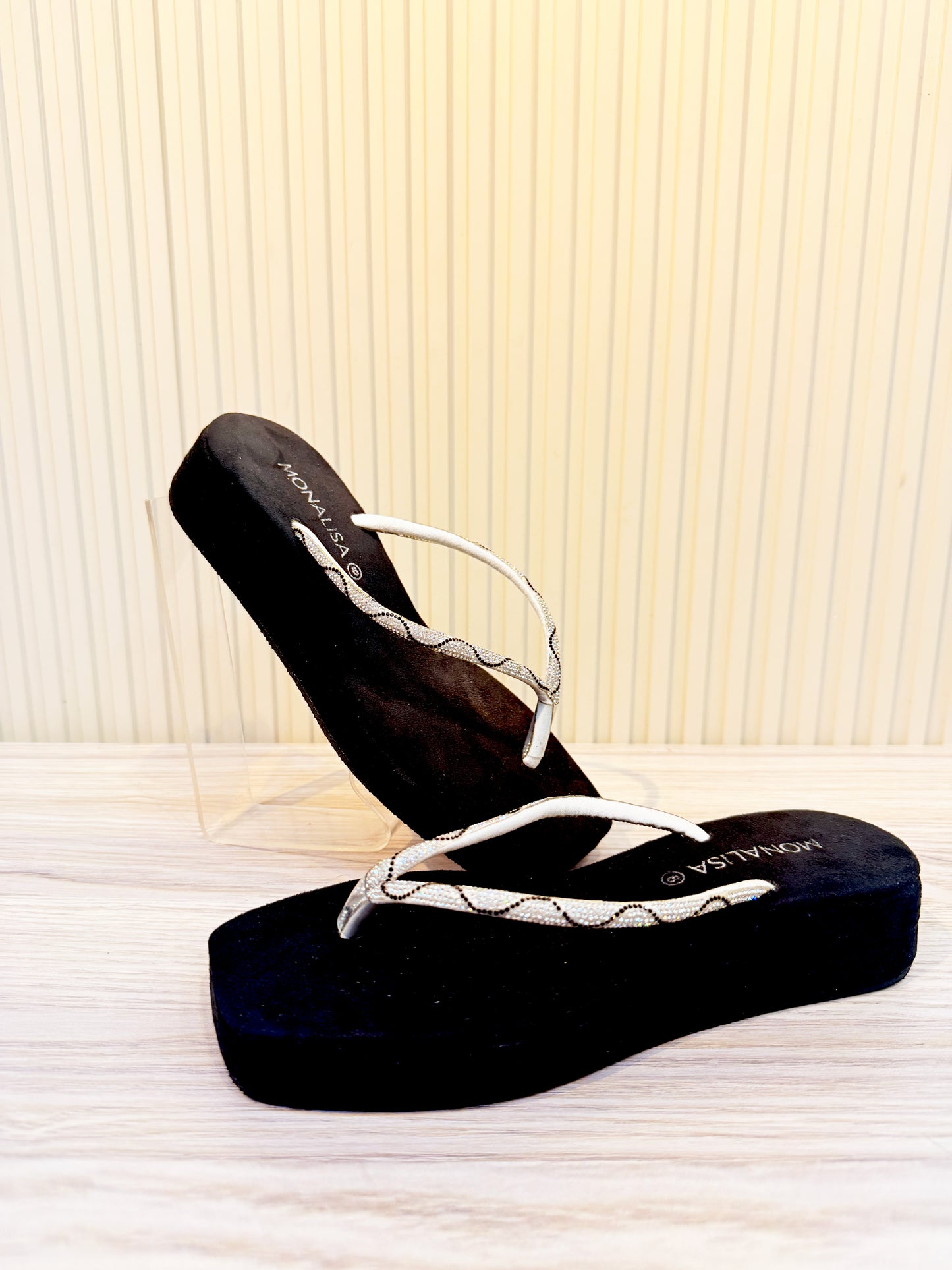 Sparkly Rhinestone Wedge Flip Flops | Black