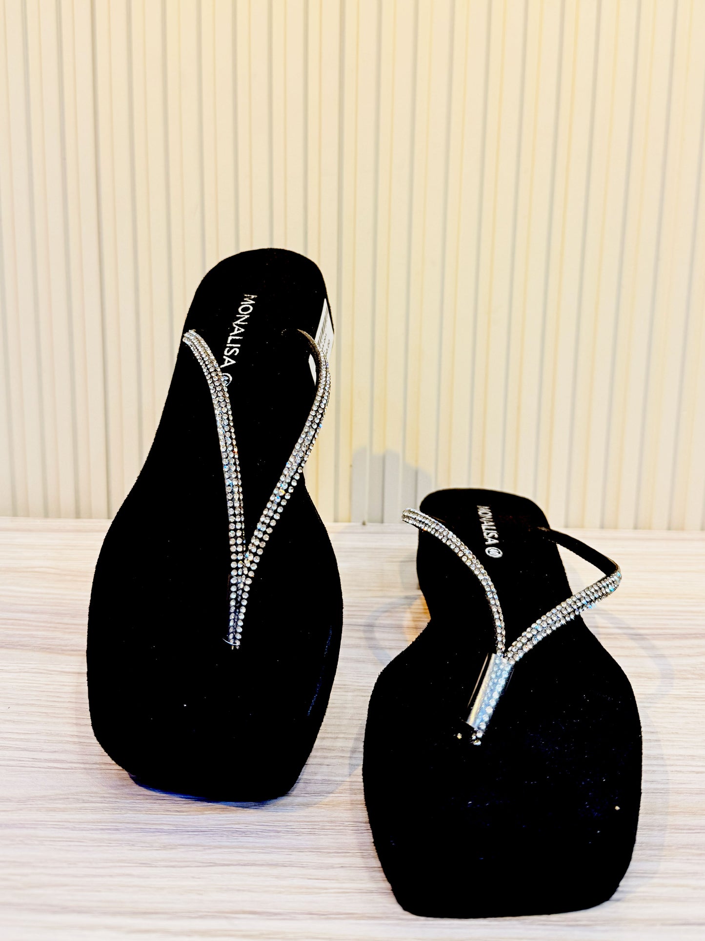 Double Row Rhinestone Wedge Flip Flops | Black