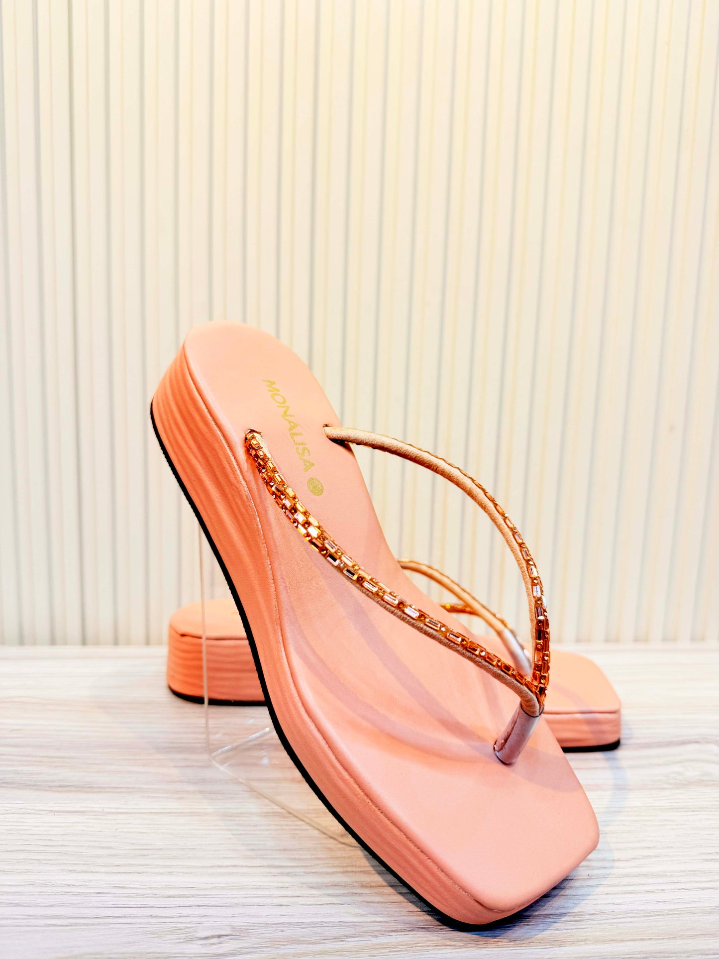 Sparkle-Strap Platform Sandals - Blush Pink