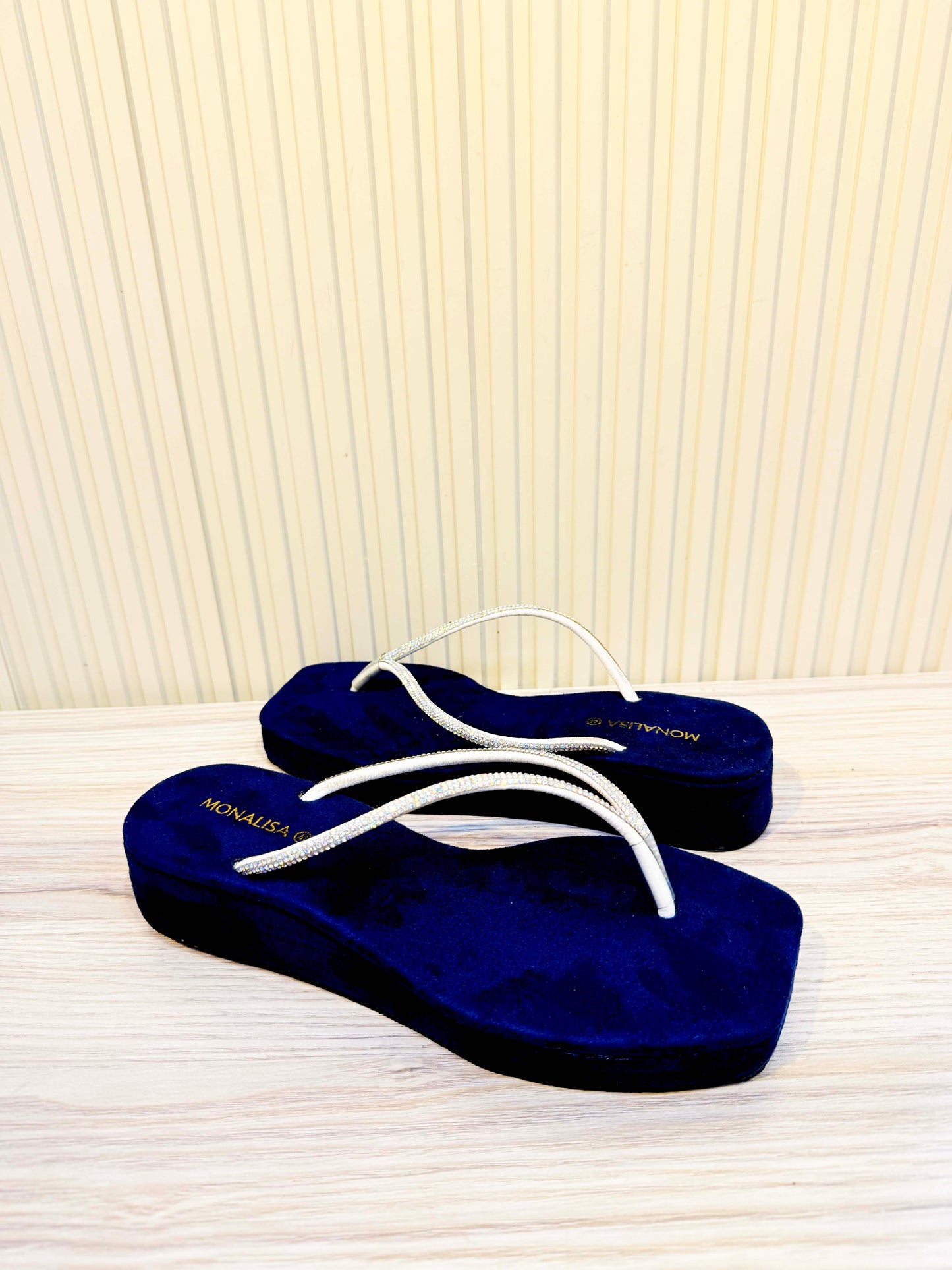 Rhinestone-Strap Velvet Wedges - Royal Blue