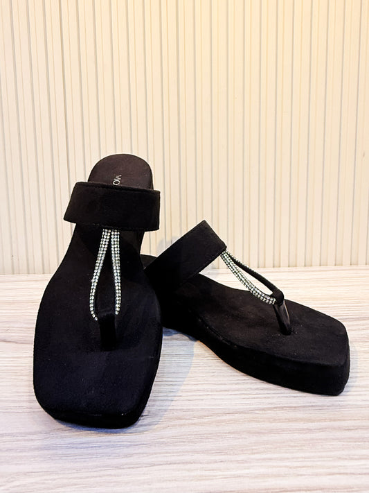 Sparkle T-Strap Square Toe Sandals - Black