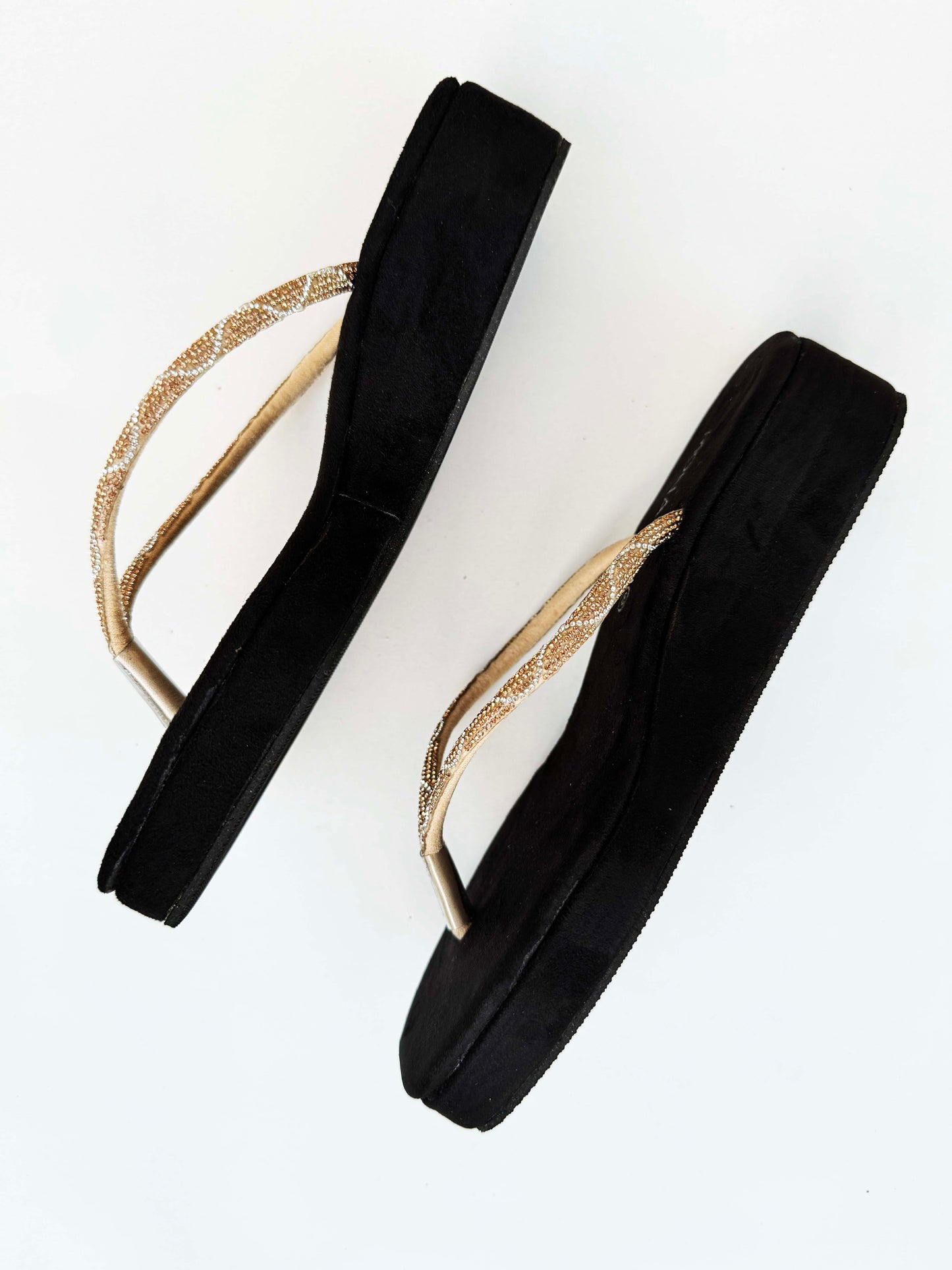 Women's Black Gold Beaded Thong Sandals - Sparkly Flat Flip Flops