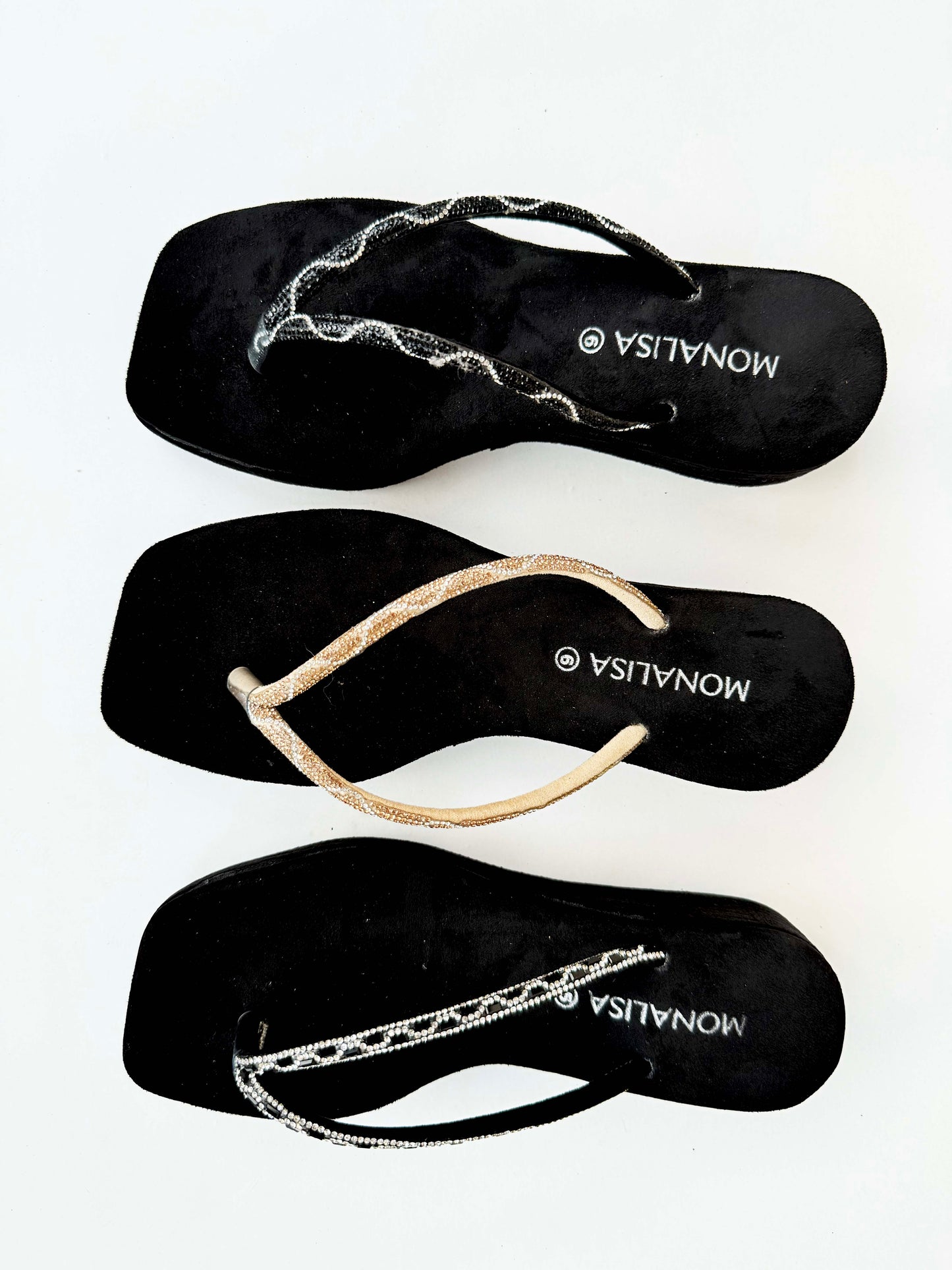Women's Black Embellished Thong Sandals - Rhinestone and Beaded Flip Flops