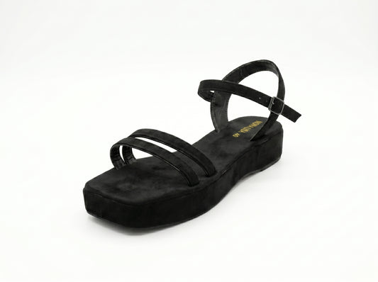 Black Suede Double Strap Flatform Sandals