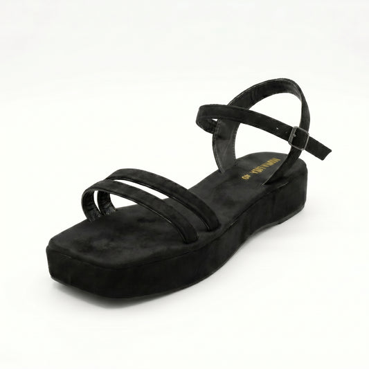 Black Suede Double Strap Flatform Sandals