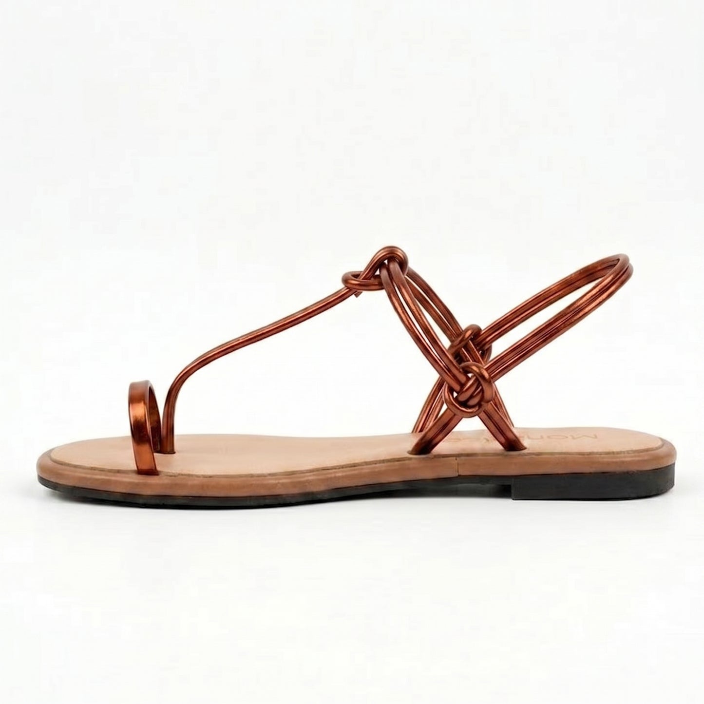 Metallic Copper Strappy Toe-Loop Flat Sandals | Monalisa
